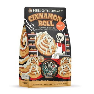 Bones Coffee Company Cinnamon Roll Flavored Medium Roast Decaffeinated Coffee 12 oz (Whole Bean) - 1 of 4