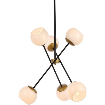 Axl 24'' Black and Brass Sputnik Chandelier with White Glass Shades