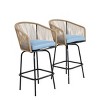 Outdoor Bar Stools Set of 2, , All Weather Rattan Bar Chairs with Backrest, for Backyard, Garden, Pool, Balcony and Deck-Coolbibila - 3 of 4