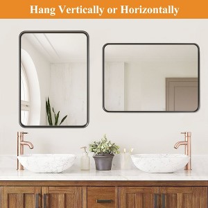 Glossy Black Coated Aluminum Alloy Rectangular Wall Mirror with Curved Edges - 1 of 4