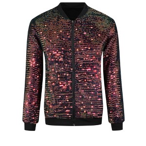 Lars Amadeus Men's Zipper Long Sleeves Party Disco Shiny Sequin Bomber Jacket - 1 of 4