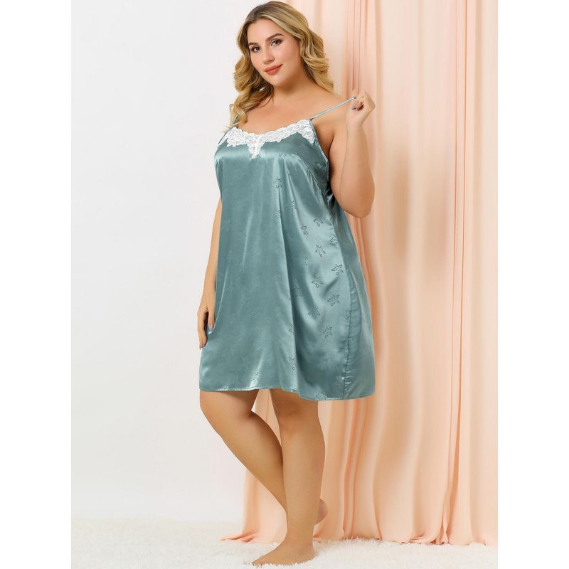 Agnes Orinda Women's Plus Size Satin Star Print Lace Trim Sleeveless Home Nightgowns, 3 of 8