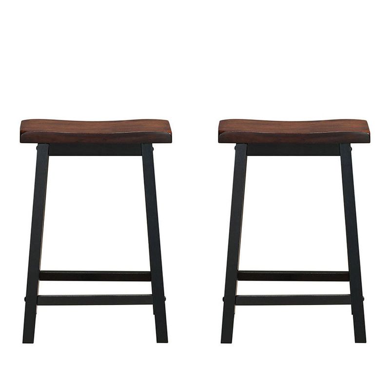 Tangkula Set of 2 Bar Stools 24"H Saddle Seat Pub Chair Home Kitchen Dining Room Brown, 2 of 7