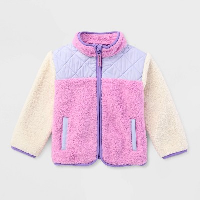 Детские куртки Cat & Jack Toddler Girls' Colorblock Fleece Jacket - Cat & Jack™ Pink/Purple 5T — фото 2
