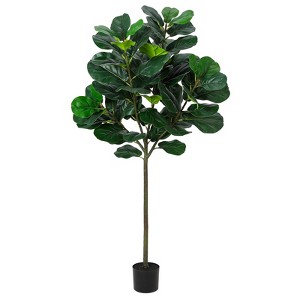 Artificial Fiddle Leaf Fig Tree, Faux Ficus Lyrata Plant with Leaves for Indoor Outdoor Home Office Decor, Green - 1 of 4