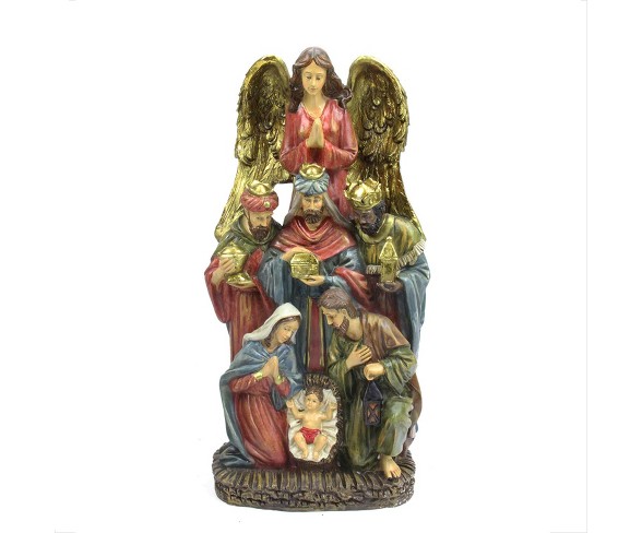 Northlight 18" Traditional Holy Family, Wisemen and Angel Religious Nativity Statue