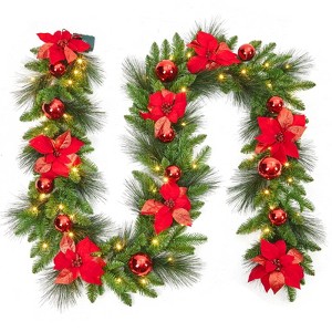 Christmas Garland with Lights&Christmas Wreaths for Front Door Set,Christmas Decoration with Pine Cones - 1 of 4