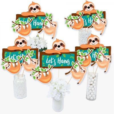 Big Dot of Happiness Let's Hang - Sloth - Baby Shower or Birthday Party Centerpiece Sticks - Table Toppers - Set of 15