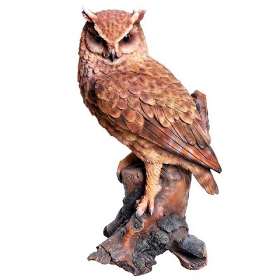 14.5" Polyresin Great Horned Owl on Stump Black - Hi-Line Gift