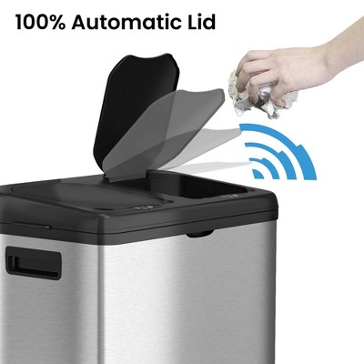 Fingerprint Resistant Black Stainless Steel Touchless Kitchen Trash Can 16 Gallon