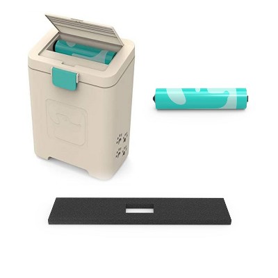 PawPail Outdoor Commercial Dual Vent Pet Waste Station w/ Lid Bundle w/ Odor Prevention Air Filter & 150 Disposable Waste Poop Bags for Large Dogs