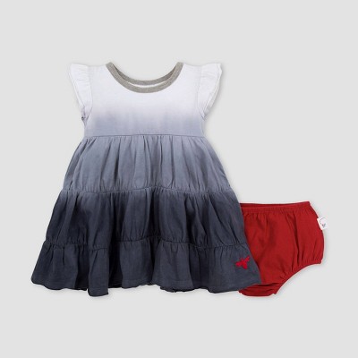Image of Burt's Bees Baby® Baby Girls' Organic Cotton Dip-Dyed Dress & Diaper Cover Set - Slate Blue 6-9M