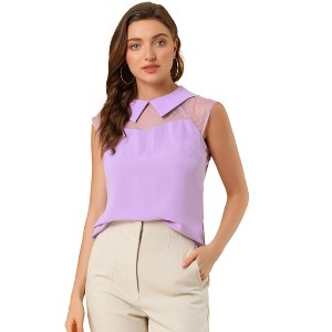 Allegra K Women's Mesh Semi Sheer Work Office Peter Pan Collar Shirt - 1 of 4
