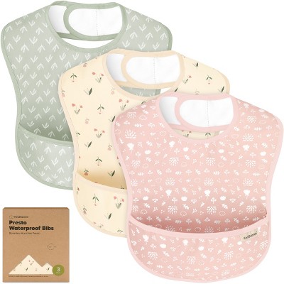Image of KeaBabies 3pk Presto Baby Bibs Waterproof with Food Catcher, Lightweight Toddler Bibs for Eating, Baby Boys & Girls (Fleur)