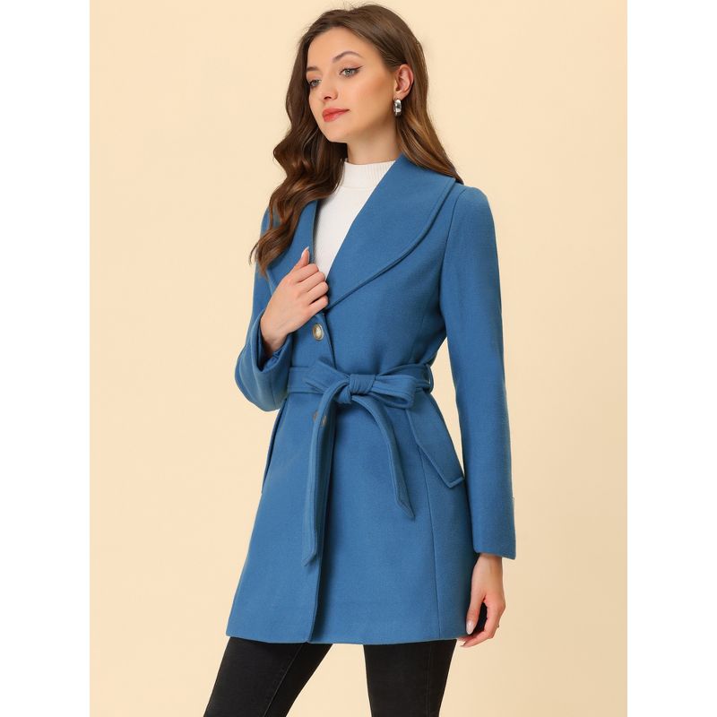 Allegra K Women's Casual Shawl Collar Single Breasted Belted Overcoat, 3 of 9