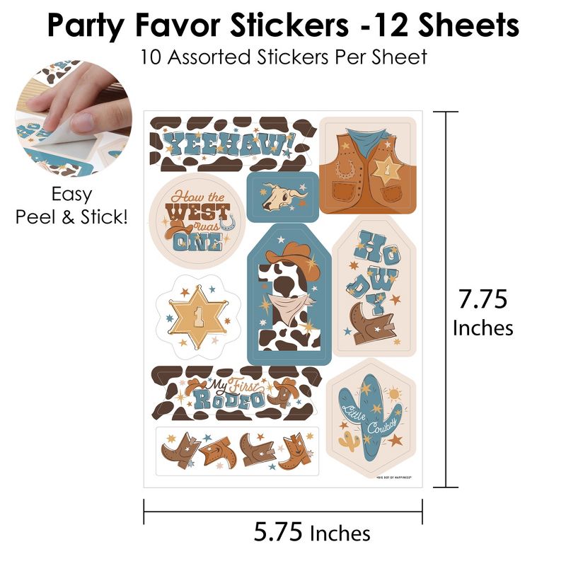 Big Dot of Happiness My First Rodeo - Little Cowboy 1st Birthday Party Favor Sticker Set - 12 Sheets - 120 Stickers, 3 of 7