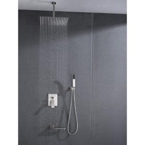 PAGED Ceiling Mounted Shower Head Luxury Shower Faucet Set with Handheld and 10" Shower head for Bathroom, Locker Room - 1 of 4