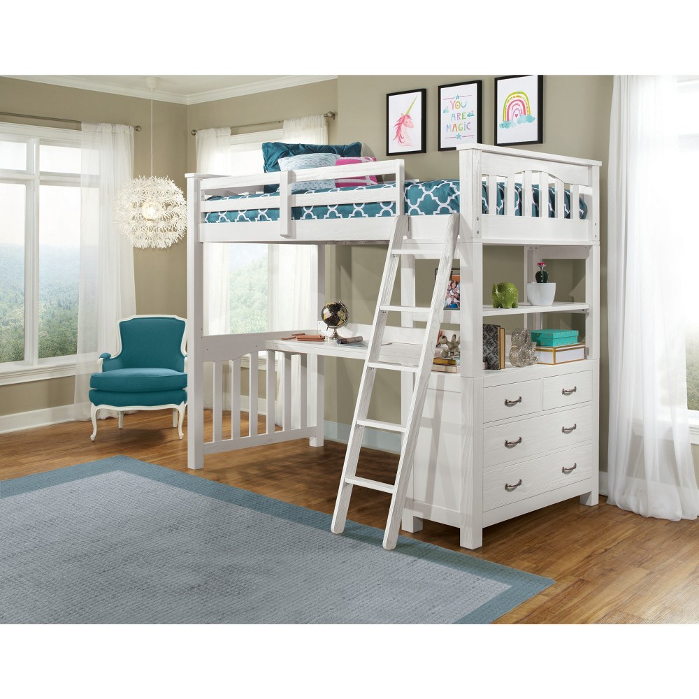 Photos - Bed Frame Twin Highlands Kids' Loft Bed with Desk White - Hillsdale Furniture