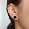 Adornia 14k Rose Gold Plated Black Halo CZ Clover Stud Earrings - 2 of 4