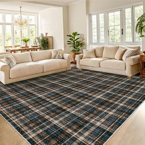 Plaid Washable Rug Area Rug for Bedroom Modern Living Room Rug Non Slip Tartan Large Area Rug Non Shedding Throw Rugs - 1 of 4