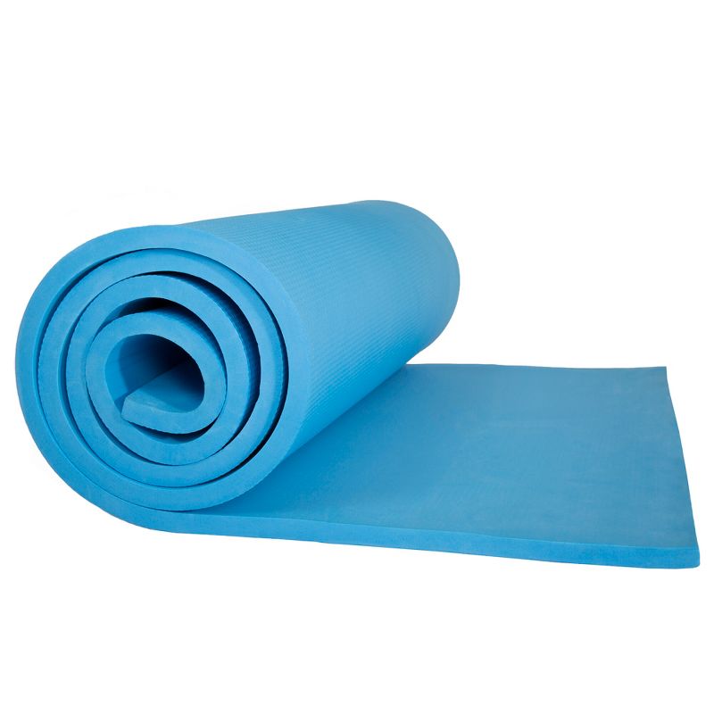 Extra Thick Yoga Mat 0.5" H – Durable Comfort Non-Slip Foam Workout Mat with Carrying Strap by Wakeman (Light Blue), 5 of 8