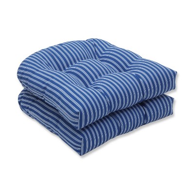 2pk Resort Stripe Wicker Outdoor Seat Cushions Blue - Pillow Perfect