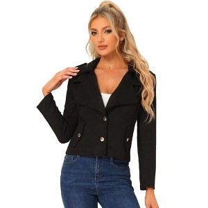 Allegra K Women's Faux Suede Lapel Collar Moto Biker Jacket - 1 of 4