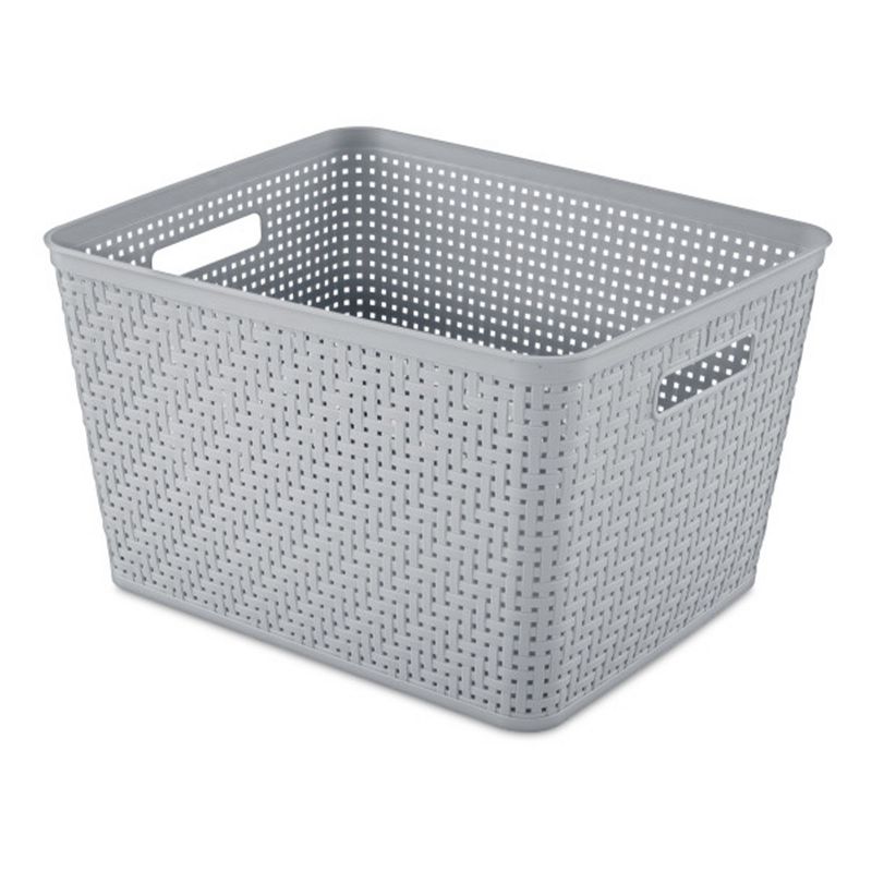 Sterilite 14"Lx8"H Rectangular Weave Pattern Tall Basket w/Handles for Bathroom, Laundry Room, Pantry, & Closet Storage Organization, Cement (18 Pack), 5 of 7