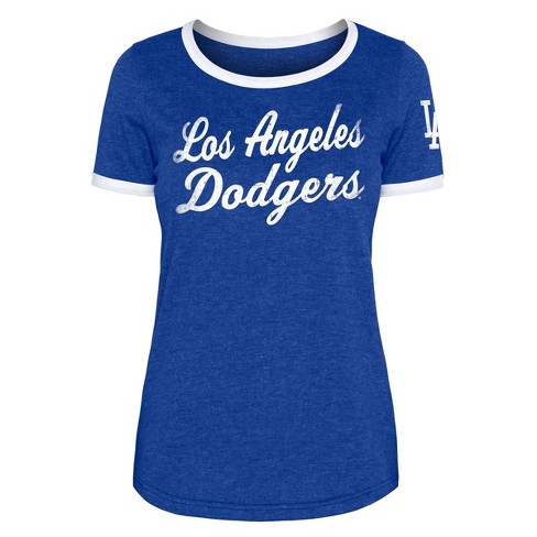 Women's Los Angeles Dodgers Rhinestone Baseball V-neck T-Shirt Tee  Bling Lady