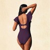 Women's Tummy Control V Neck Ruffled Sleeve Ruched Cutout One Piece Swimsuit (XS-XXL) -Cupshe - 3 of 3