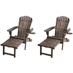 Jiallo Oceanic Collection Adirondack Chaise Lounge Chair Foldable, cup and glass holder, built in ottoman, Set of 2 - 1 of 3