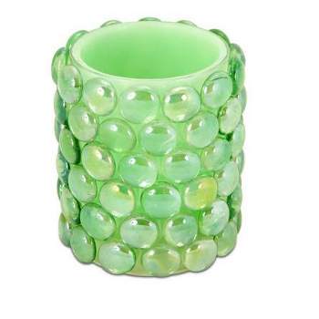Melrose 4" Green Beaded LED Lighted Battery Operated Flameless Pillar Candle - Amber Flicker Flame