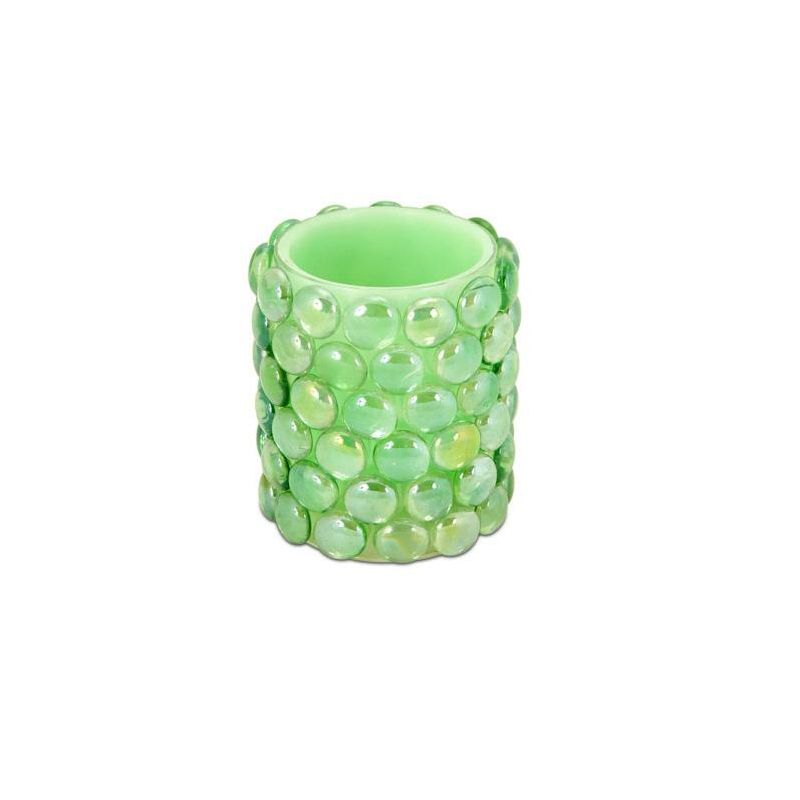 Melrose 4" Green Beaded LED Lighted Battery Operated Flameless Pillar Candle - Amber Flicker Flame, 1 of 2