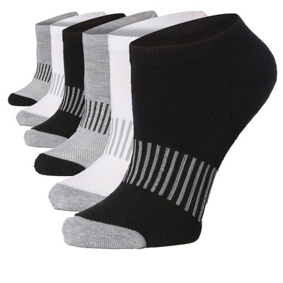 Tipi Toe Women's 6 Pack Cushioned Comfort Running Black White Grey Mesh Design Womens Short Socks
