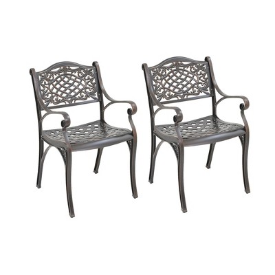 CLIHOME Cast Aluminum Stationary Outdoor Patio Dining Chairs(Set of 2)