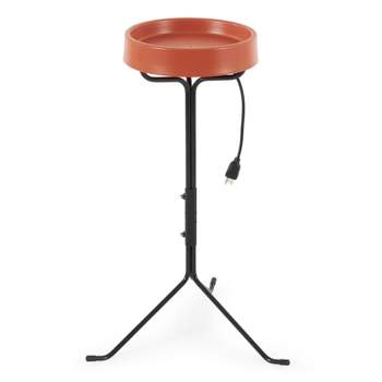 API Weather Resistant Outdoor Garden Decor All Weather Heated Bird Bath with Round Basin and Metal Stand, Black