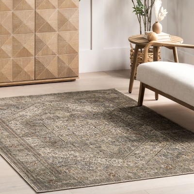 Beige Rectangular Synthetic Non-slip Medallion Area Rug