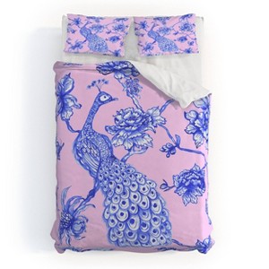 Deny Designs 3pc Full/Queen Jacqueline Maldonado Chinoserie Peacock Blush Duvet and Sham Set - 1 of 4