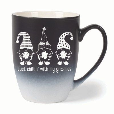 Elanze Designs Just Chillin' With My Gnomies Two Toned Ombre Matte 10 ounce New Bone China Coffee Tea Cup Mug, Black and White