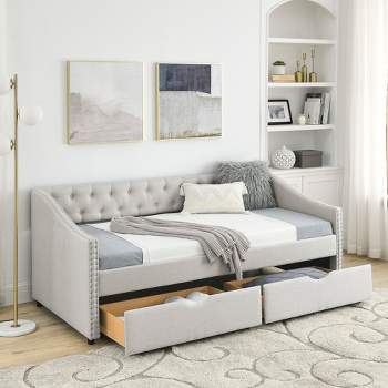 Twin/Full Size Daybed, Upholstered Tufted Sofa Bed with Drawers-ModernLuxe