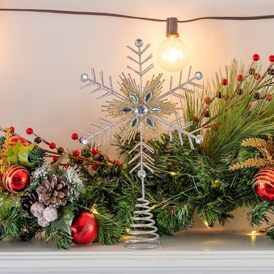 Silver and Gold Glitter Snowflake Tree Topper with Gems