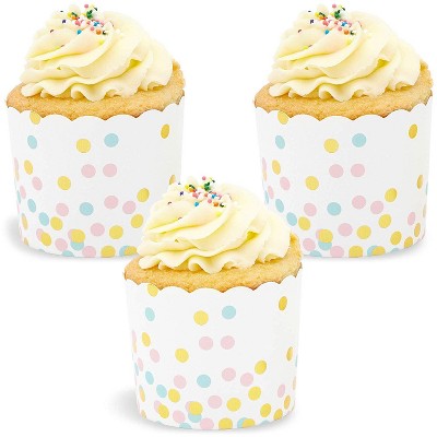 Sparkle and Bash 50 Pack Muffin Liners - Rainbow Polka Dots Cupcake Wrappers Paper Baking Cups