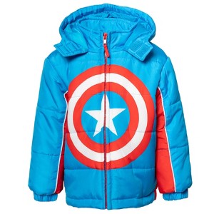 Marvel Avengers Spider-Man Hulk Black Panther Captain America Zip Up Winter Coat Puffer Jacket Toddler to Big Kid - 1 of 4