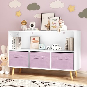 Kids bookcase with Collapsible Fabric Drawers, Children's Book Display, Toy Storage Cabinet Organizer - 1 of 4