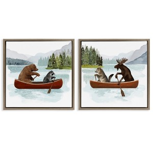 Stupell Industries Woodland Animals on Canoes 2pc Floating Frame Art Set, Brown, 18" x 18" - 1 of 4