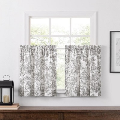 Gray Cotton Room Darkening Rod Pocket Tier Curtains