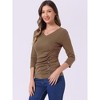 INSPIRE CHIC Women's V Neck 3/4 Sleeves Solid Knitted Buttons Decor Ruched Blouse - 2 of 4