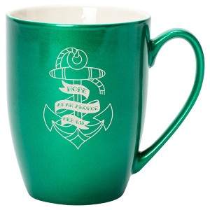 100 North Nautical 10 Ounce Emerald Green Metallic Finish, Comfortably Fits Your Hands, New Bone China Coffee Tea Cup Mug, Hope As An Anchor - 1 of 1