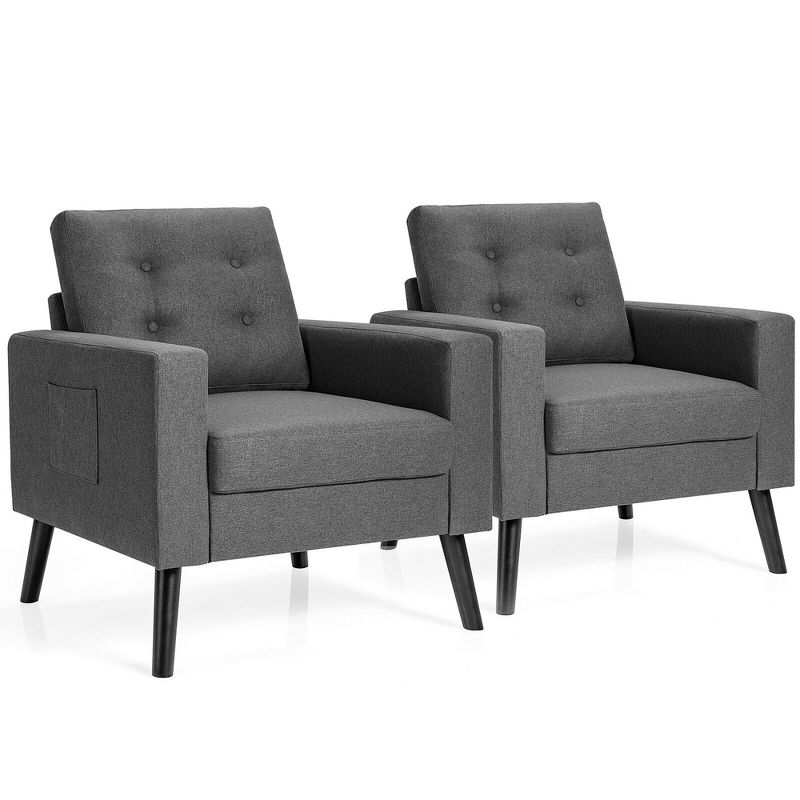 Costway Set of 2 Upholstered Accent Chair Single Sofa Armchair w/ Wooden Legs, 1 of 10