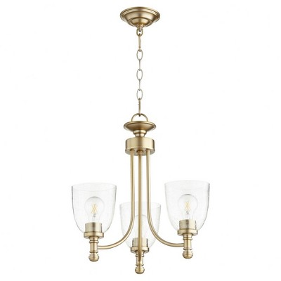 Elegant Mini Brass Beaded Chandelier with Clear Seeded Glass